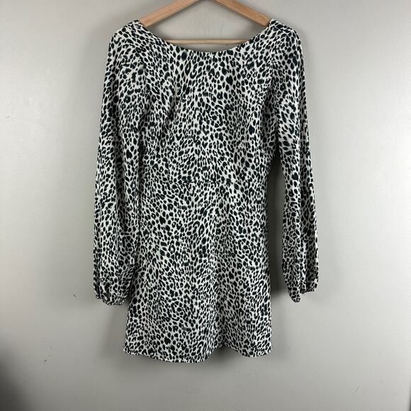 Line & Dot Holly Leopard Long Sleeve Mini Swing Dress Open Back XS Extra Small - Picture 3 of 13